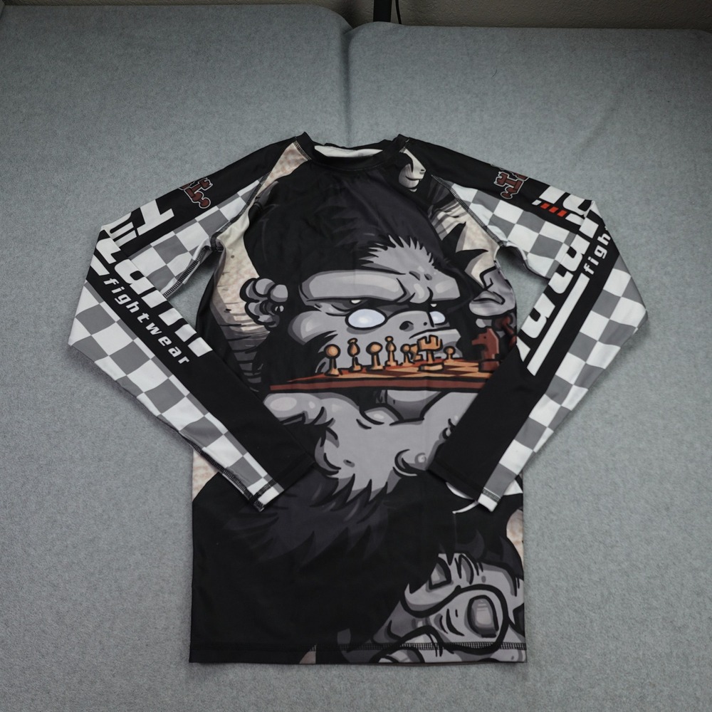 Tatami Rash Guard Mens Small Black Chess Gorilla Graphic Jiu-Jitsu MMA Shirt